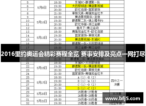 2016里约奥运会精彩赛程全览 赛事安排及亮点一网打尽